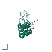 PDB entry 1q1v coloured by chain, ensemble of 10 models, side view.