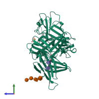 PDB entry 1q25 coloured by chain, side view.
