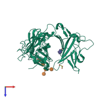 PDB entry 1q25 coloured by chain, top view.