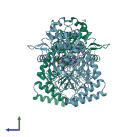 PDB entry 1q2o coloured by chain, side view.