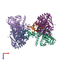 PDB entry 1q2s coloured by chain, top view.