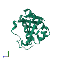 PDB entry 1q2y coloured by chain, side view.