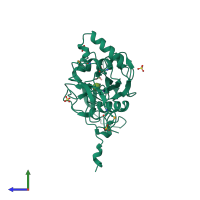 PDB entry 1q33 coloured by chain, side view.