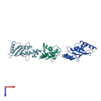 PDB entry 1q34 coloured by chain, top view.