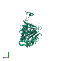 PDB entry 1q39 coloured by chain, side view.