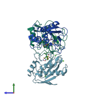 PDB entry 1q3a coloured by chain, side view.