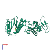 PDB entry 1q3b coloured by chain, top view.