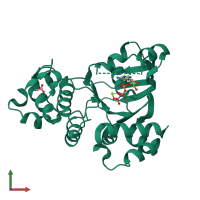 Monomeric assembly 2 of PDB entry 1q3h coloured by chemically distinct molecules, front view.