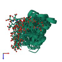 PDB entry 1q3m coloured by chain, ensemble of 13 models, top view.