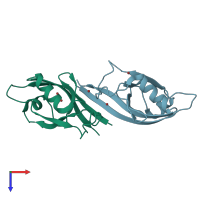 PDB entry 1q3o coloured by chain, top view.