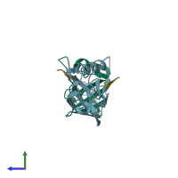 PDB entry 1q3p coloured by chain, side view.