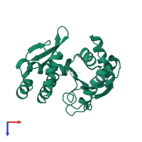 PDB entry 1q3t coloured by chain, top view.
