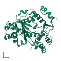 PDB entry 1q44 coloured by chain, front view.