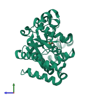 PDB entry 1q44 coloured by chain, side view.