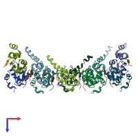 PDB entry 1q4q coloured by chain, top view.