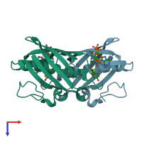 PDB entry 1q4u coloured by chain, top view.