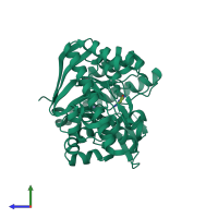 PDB entry 1q4w coloured by chain, side view.