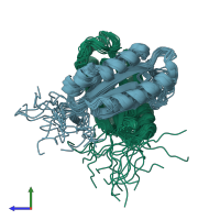 PDB entry 1q53 coloured by chain, ensemble of 20 models, side view.