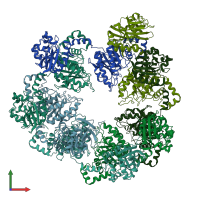 PDB entry 1q57 coloured by chain, front view.