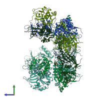 PDB entry 1q57 coloured by chain, side view.