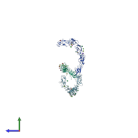 PDB entry 1q5b coloured by chain, side view.