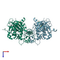 PDB entry 1q5k coloured by chain, top view.