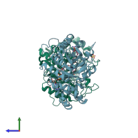 PDB entry 1q5m coloured by chain, side view.