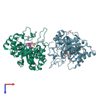 PDB entry 1q5m coloured by chain, top view.