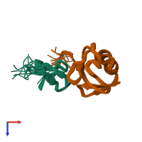 PDB entry 1q5w coloured by chain, ensemble of 20 models, top view.