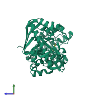PDB entry 1q63 coloured by chain, side view.