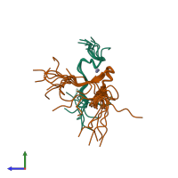 PDB entry 1q69 coloured by chain, ensemble of 10 models, side view.