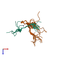 PDB entry 1q69 coloured by chain, ensemble of 10 models, top view.