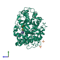 PDB entry 1q6d coloured by chain, side view.