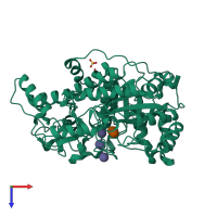 PDB entry 1q6d coloured by chain, top view.