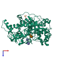 PDB entry 1q6e coloured by chain, top view.