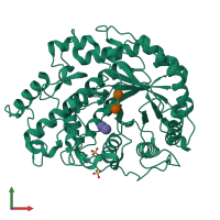 PDB entry 1q6g coloured by chain, front view.