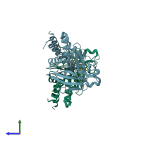 PDB entry 1q6s coloured by chain, side view.