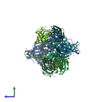 PDB entry 1q6w coloured by chain, side view.