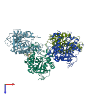 PDB entry 1q74 coloured by chain, top view.