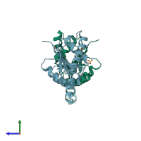 PDB entry 1q77 coloured by chain, side view.