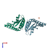 PDB entry 1q77 coloured by chain, top view.