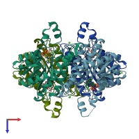 PDB entry 1q7b coloured by chain, top view.
