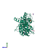 PDB 1q7e coloured by chain and viewed from the side.