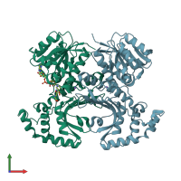 PDB entry 1q7g coloured by chain, front view.