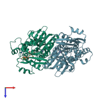 PDB entry 1q7g coloured by chain, top view.