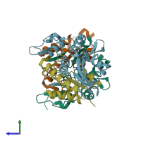 PDB entry 1q7l coloured by chain, side view.