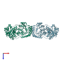PDB entry 1q7m coloured by chain, top view.
