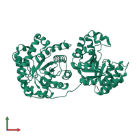 Monomeric assembly 2 of PDB entry 1q7q coloured by chemically distinct molecules, front view.