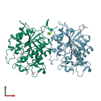 PDB entry 1q7t coloured by chain, front view.