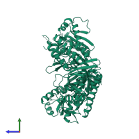 PDB entry 1q8i coloured by chain, side view.